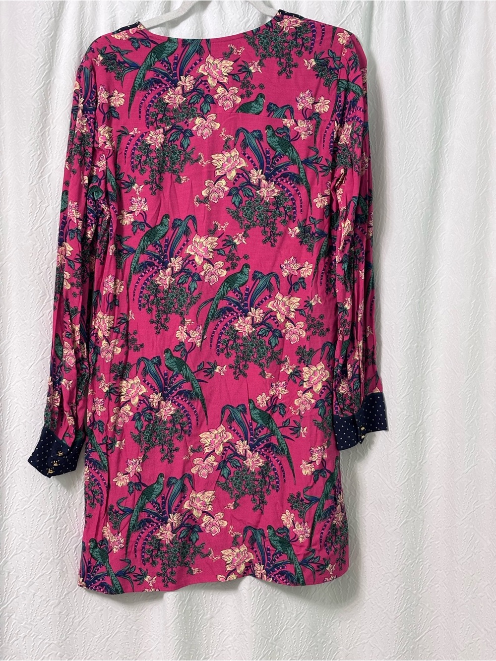 Anthropologie Maeve Fuchsia Floral Mini Dress with Navy Polka-Dot Bib Size 6 - Picture 3 of 10